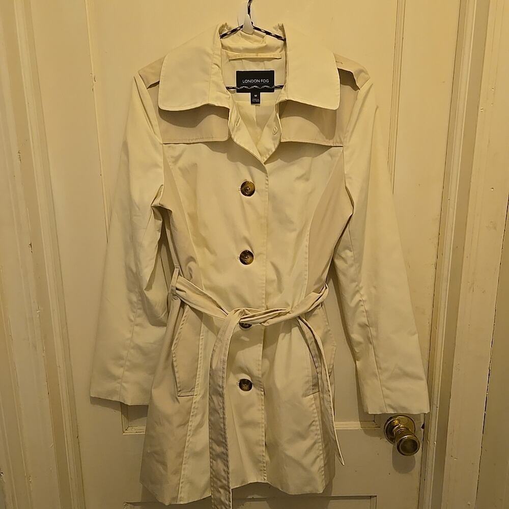 London Fog Women's Trench Coat M Spring Fall Jacket 30' Long Tan/Cream